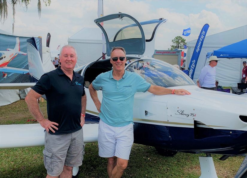 Dave and Andrew standing in front of aircraft Sun 'n Fun 2019