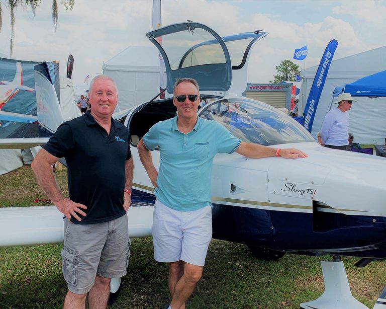 Dave and Andrew standing in front of aircraft Sun 'n Fun 2019